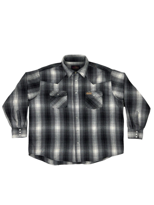 Hickory Shirt Retro Grey Plaid Pearl Snap Western Shirt 2XL
