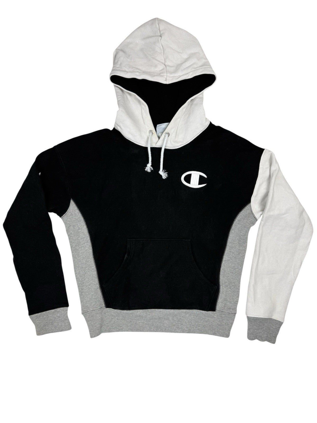 Champion Black Embroidered Colourblock Retro Hoodie Small