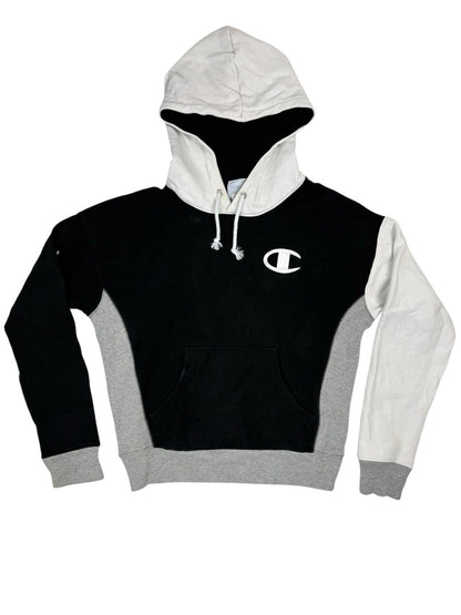 Champion Black Embroidered Colourblock Retro Hoodie Small