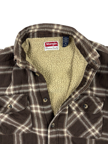 Wrangler Brown Plaid Shearling Fleece Lined Shirt Jacket Medium
