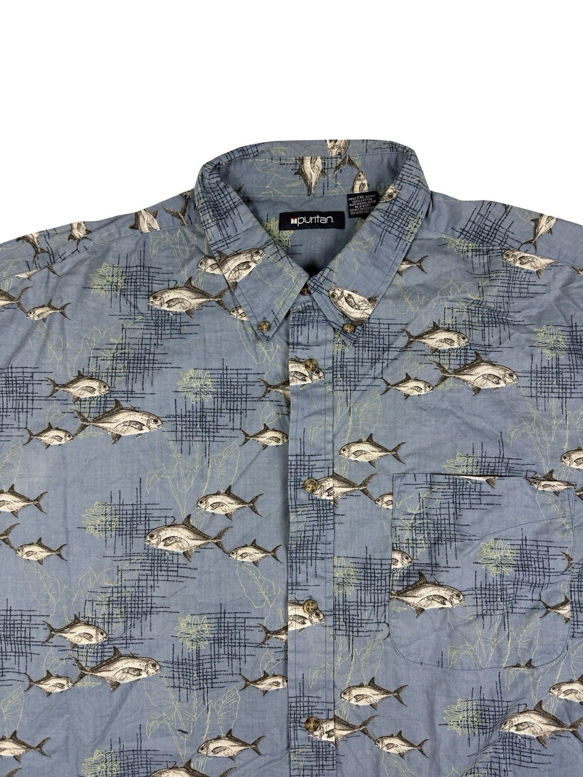 Puritan Retro Blue Hawaiian Fish Holiday Shirt 2XL