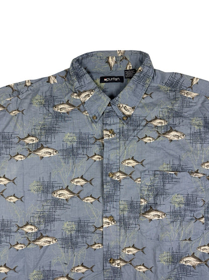 Puritan Retro Blue Hawaiian Fish Holiday Shirt 2XL