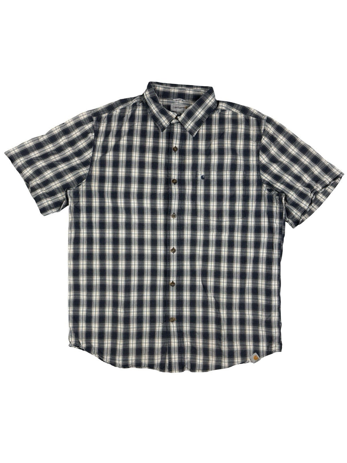 Carhartt Relaxed Fit Blue Plaid Short Sleeve Button Shirt Large