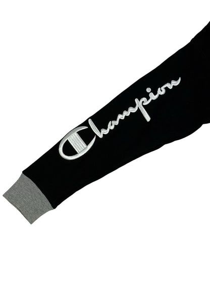 Champion Black Embroidered Colourblock Retro Hoodie Small