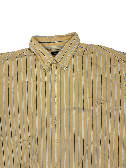 Nautica Retro Yellow Striped Cotton Collared Shirt 2XL