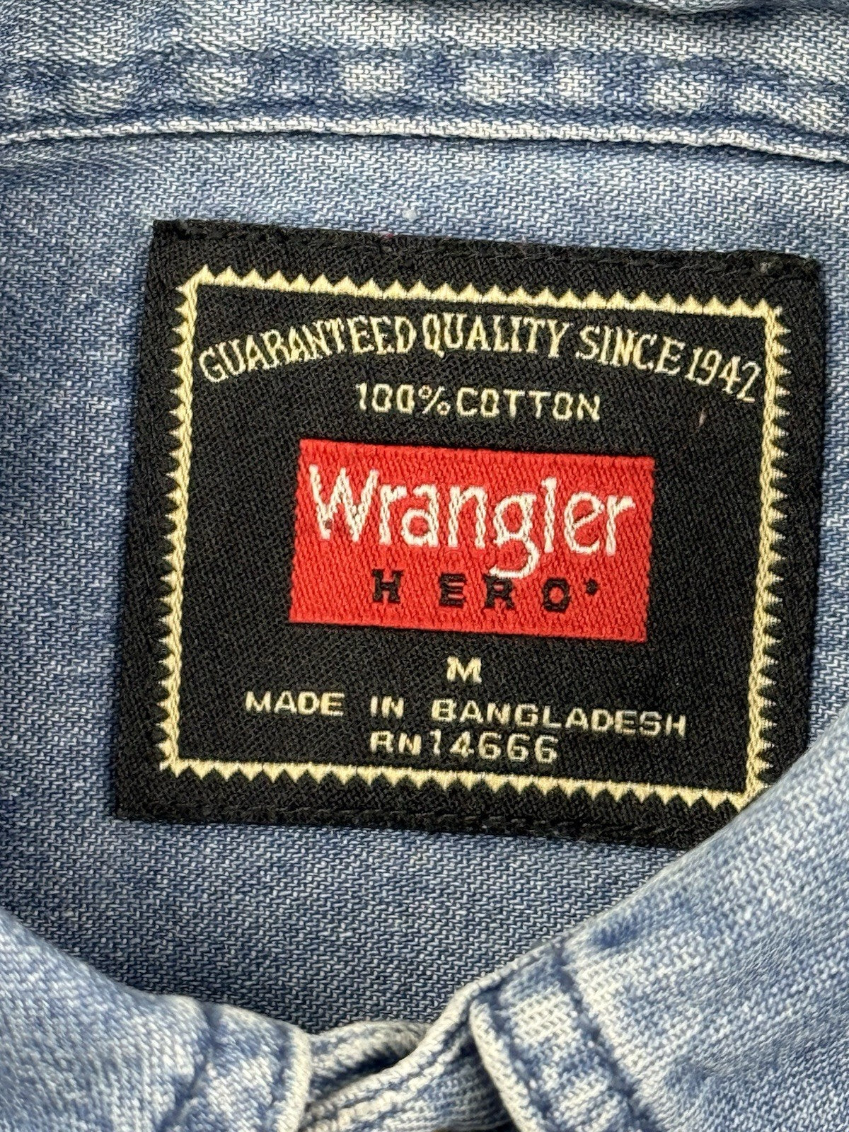 Wrangler Hero Retro Blue Denim Long Sleeve Cotton Work Shirt Medium