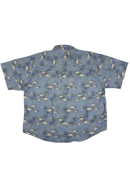 Puritan Retro Blue Hawaiian Fish Holiday Shirt 2XL