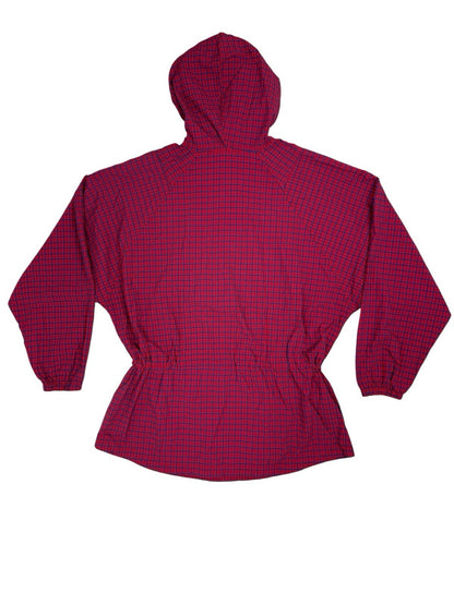 LL Bean Vintage Red Plaid Pullover Hooded Poncho Large