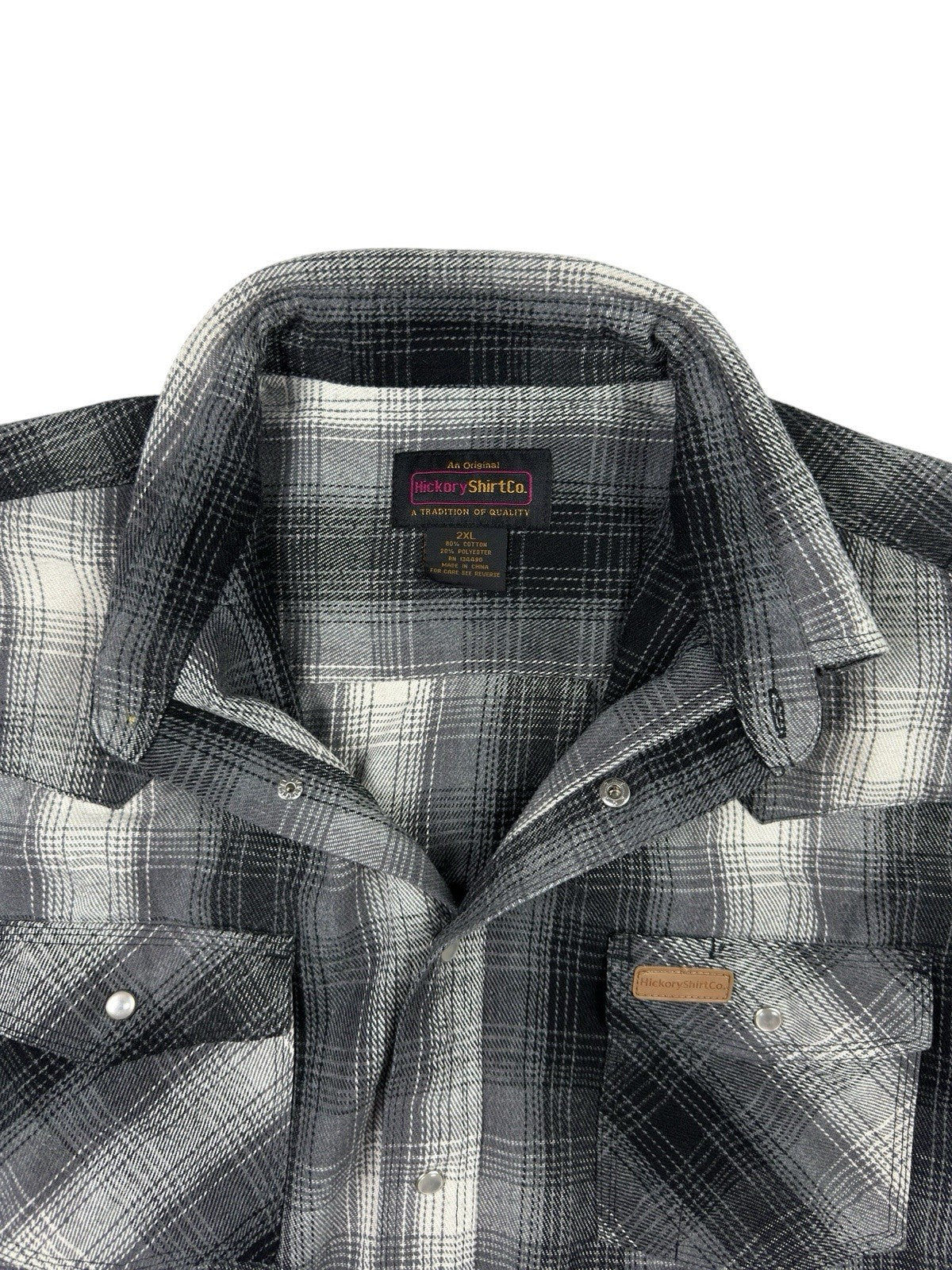 Hickory Shirt Retro Grey Plaid Pearl Snap Western Shirt 2XL