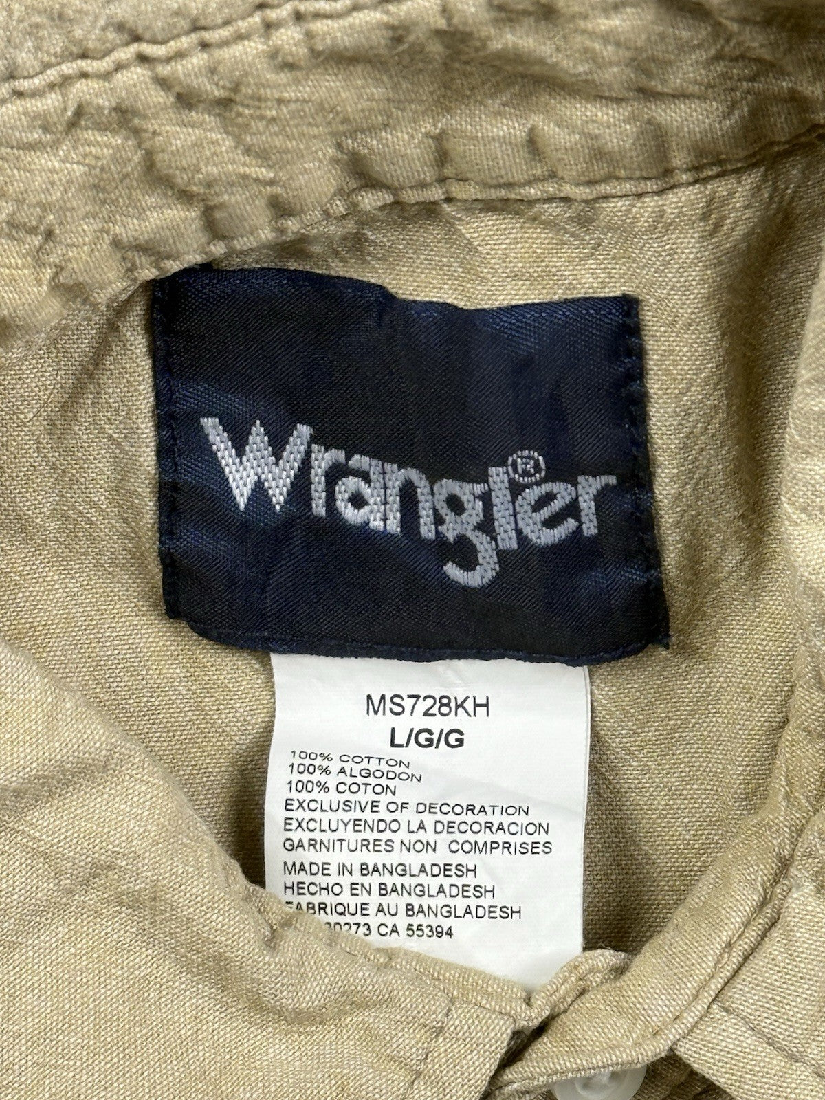 Wrangler Beige Pearl Snap Cowboy Cut Western Shirt Large