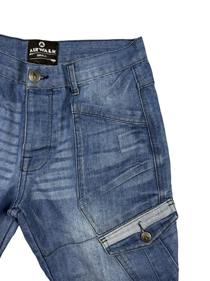 Airwalk Blue Denim Long Cargo Shorts Small 30W