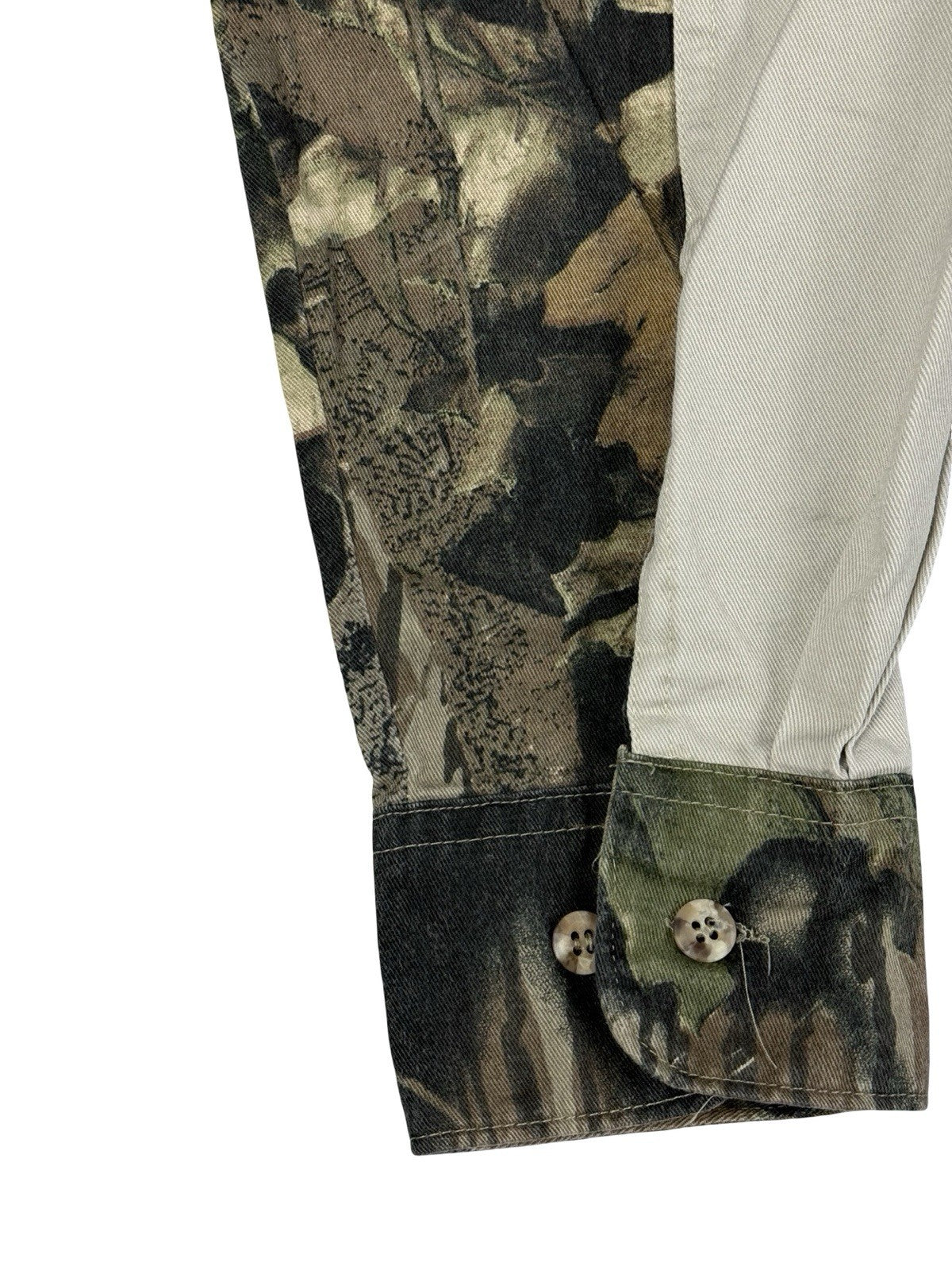 Mossy Oak Vintage Grey Camo Patch Cotton Shirt Size Large Made In USA