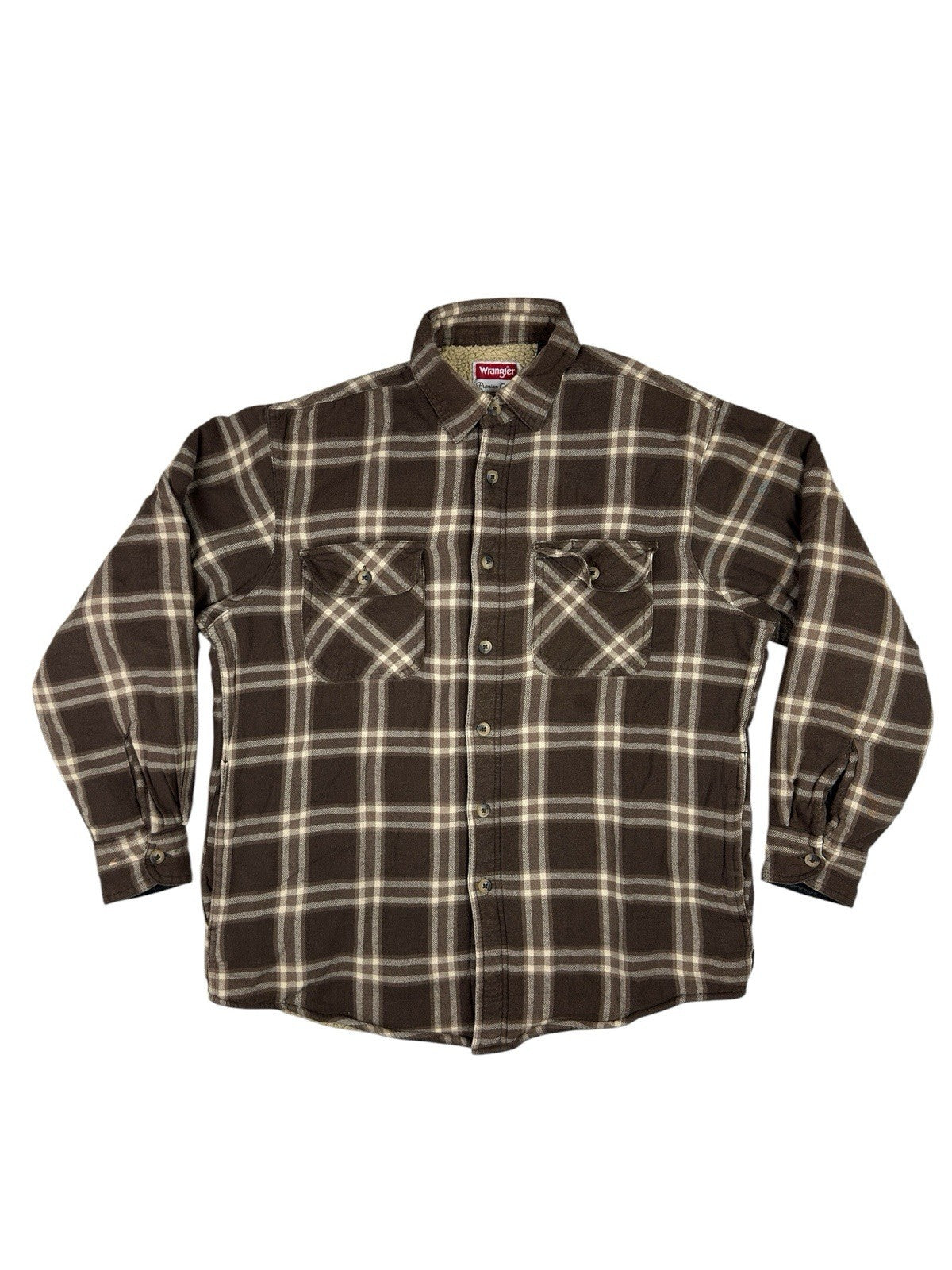 Wrangler Brown Plaid Shearling Fleece Lined Shirt Jacket Medium