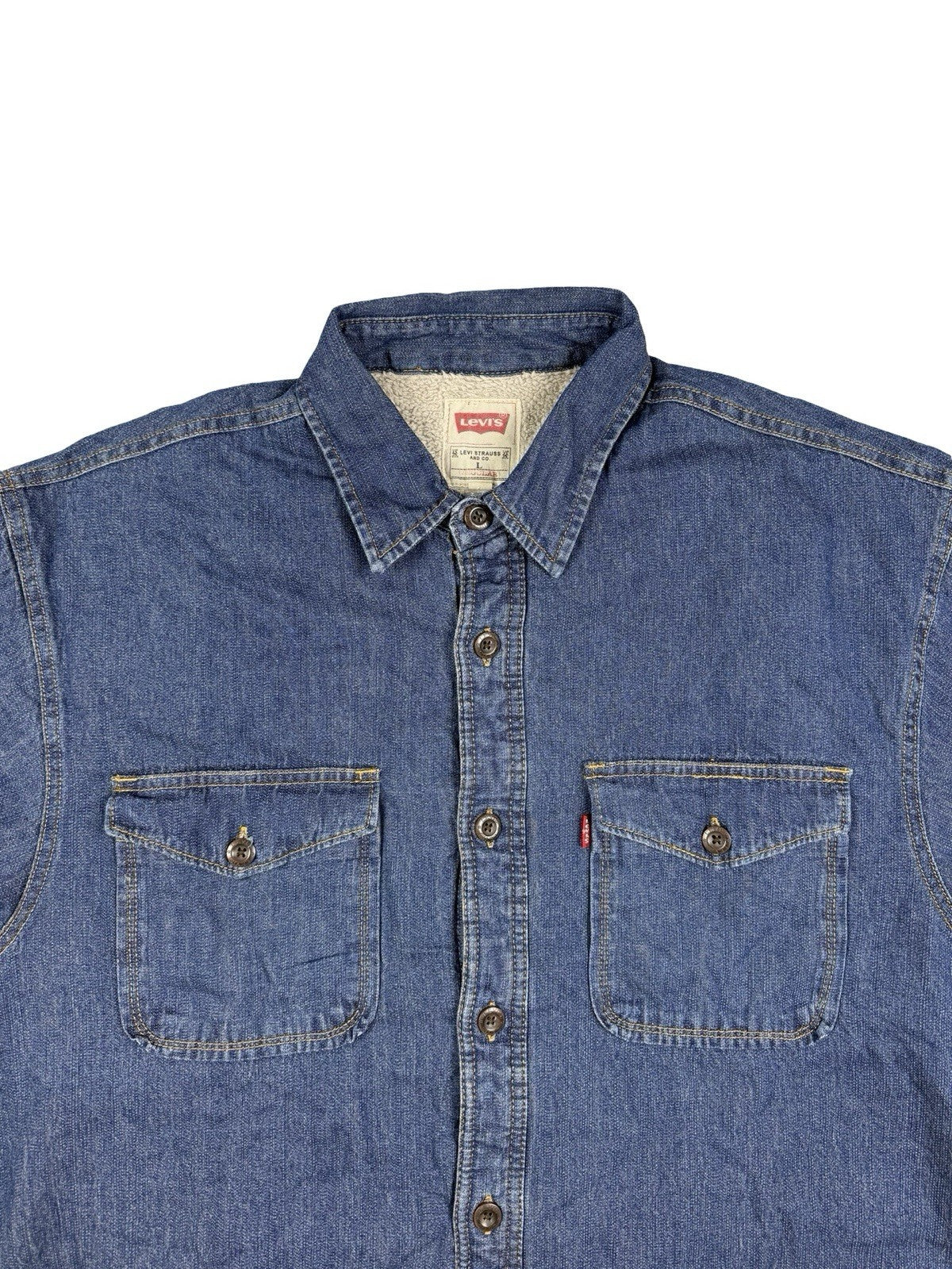 Levi's Blue Sherpa Fleece Lined Haywood Denim Button Shirt Jacket Large