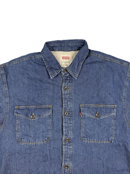 Levi's Blue Sherpa Fleece Lined Haywood Denim Button Shirt Jacket Large