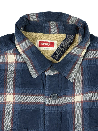Wrangler Blue Plaid Fleece Lined Shirt Jacket Large