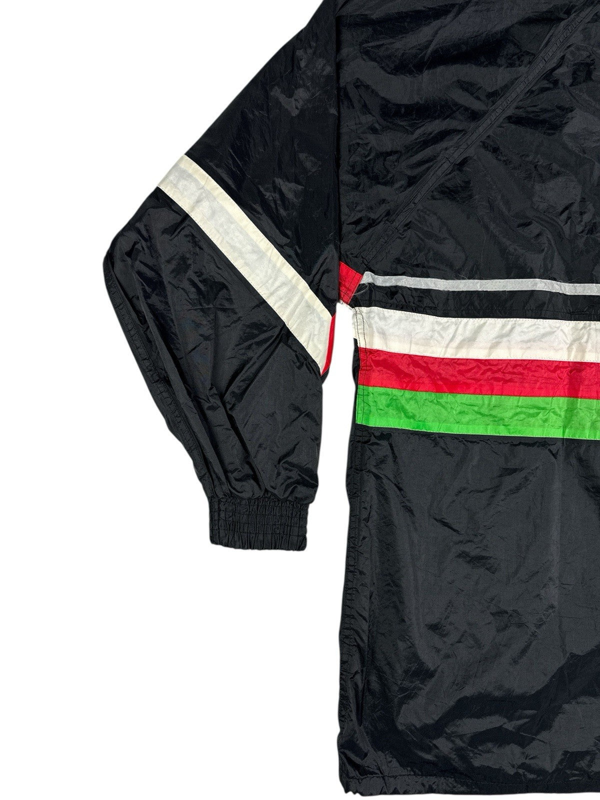 Adidas Vintage Black Hooded Striped Zip Track Jacket Large