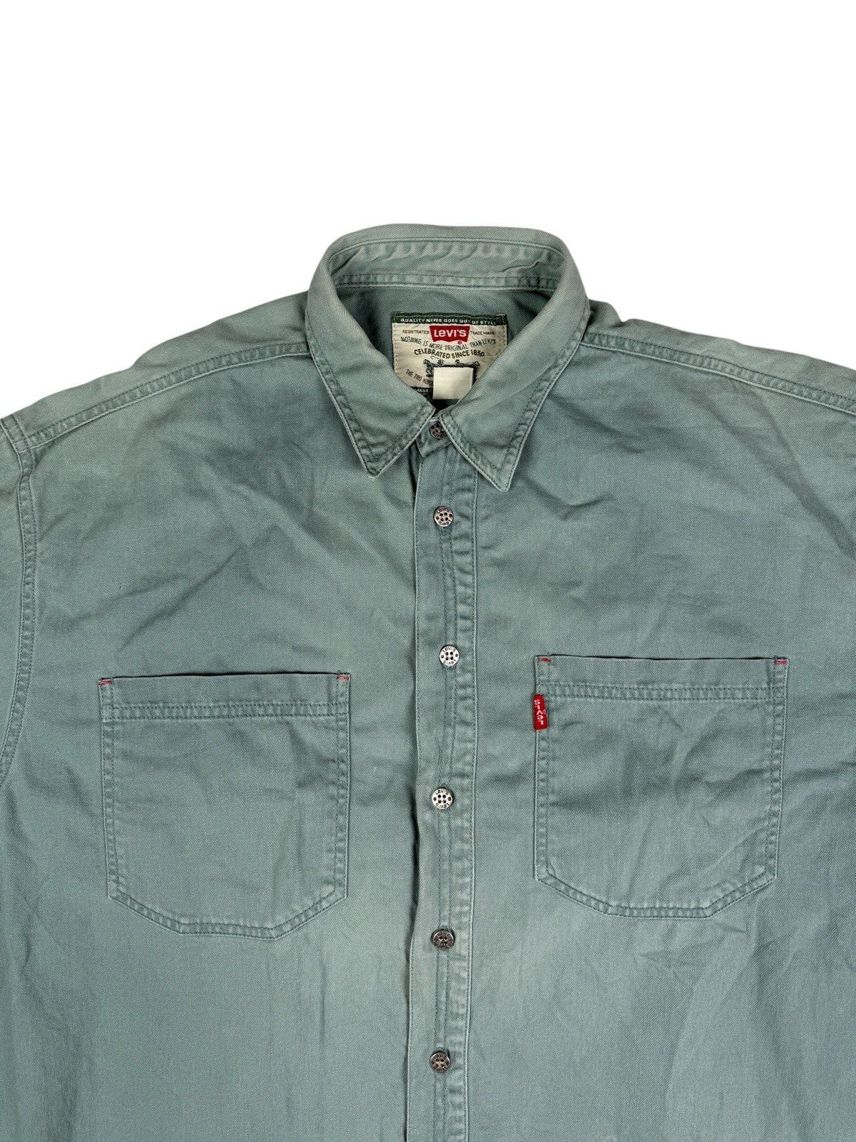 Levi's Vintage 90's Teal Green Button Up Western Cotton Denim Shirt Large