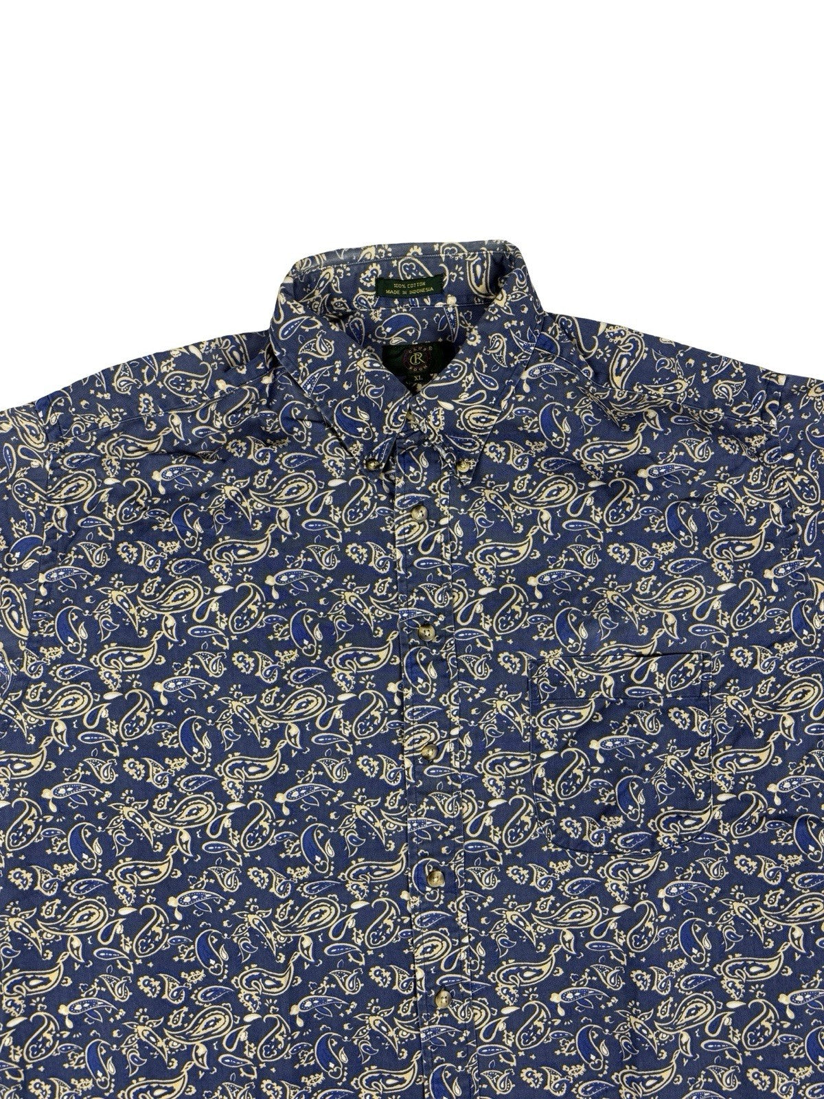 Club Room Retro Blue Cotton Paisley Shirt XL