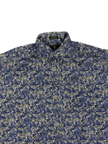 Club Room Retro Blue Cotton Paisley Shirt XL