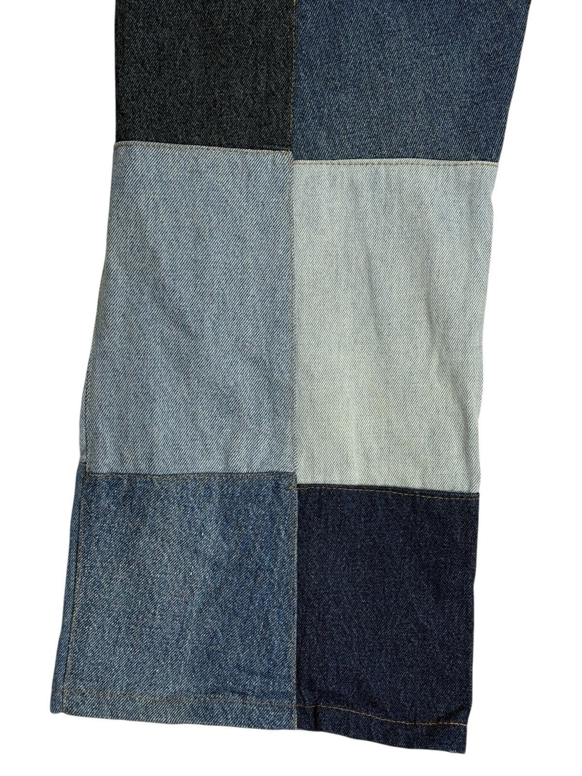 Unique Retro Patchwork Blue Denim Jeans 26W 28L Loose Fit
