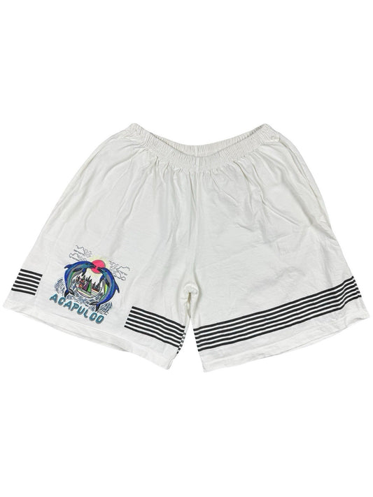 Vintage White Acapulco Beach Travel Cotton Shorts Size M/L
