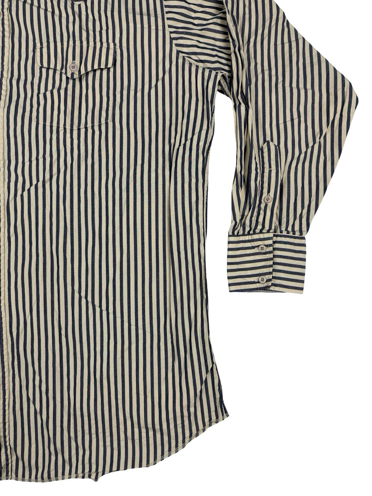 Vintage 80's Panhandle Slim Beige Striped Cotton Shirt 2XL (18x36)