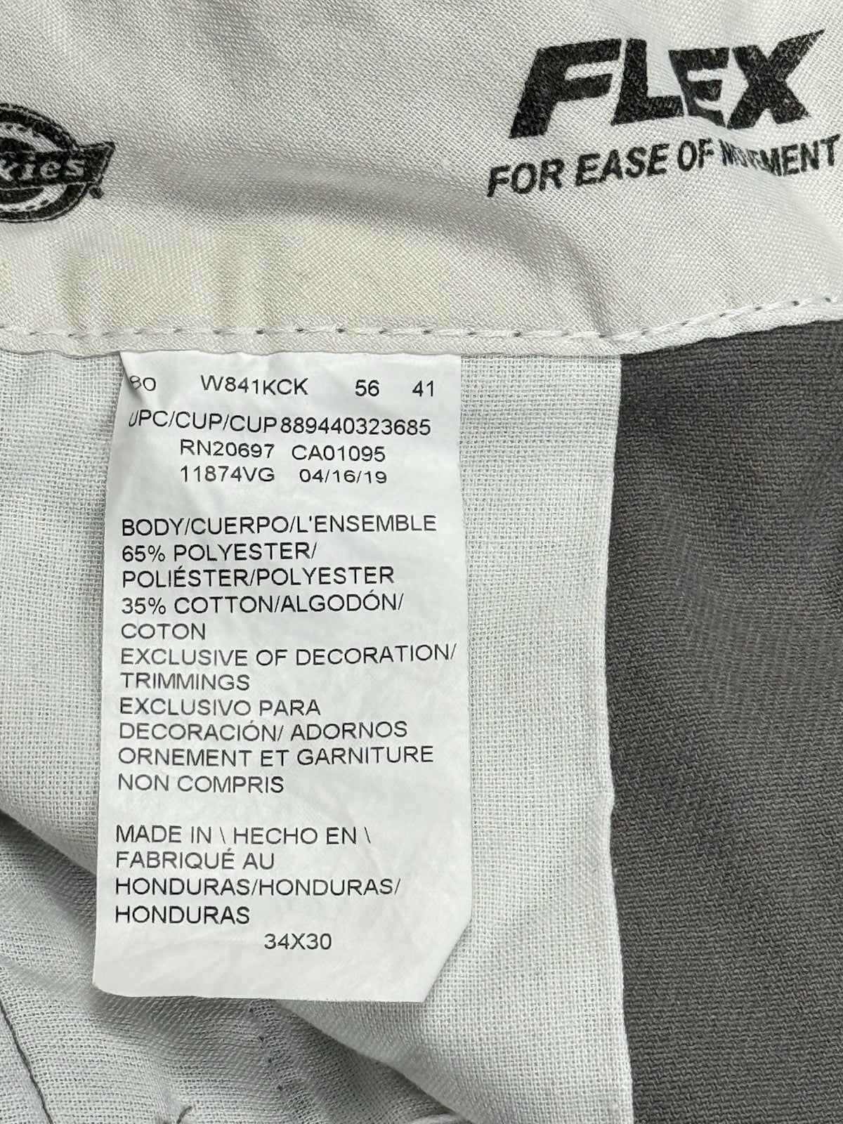 Dickies 874 Flex Original Fit Grey Chino Work Trousers 34W 30L