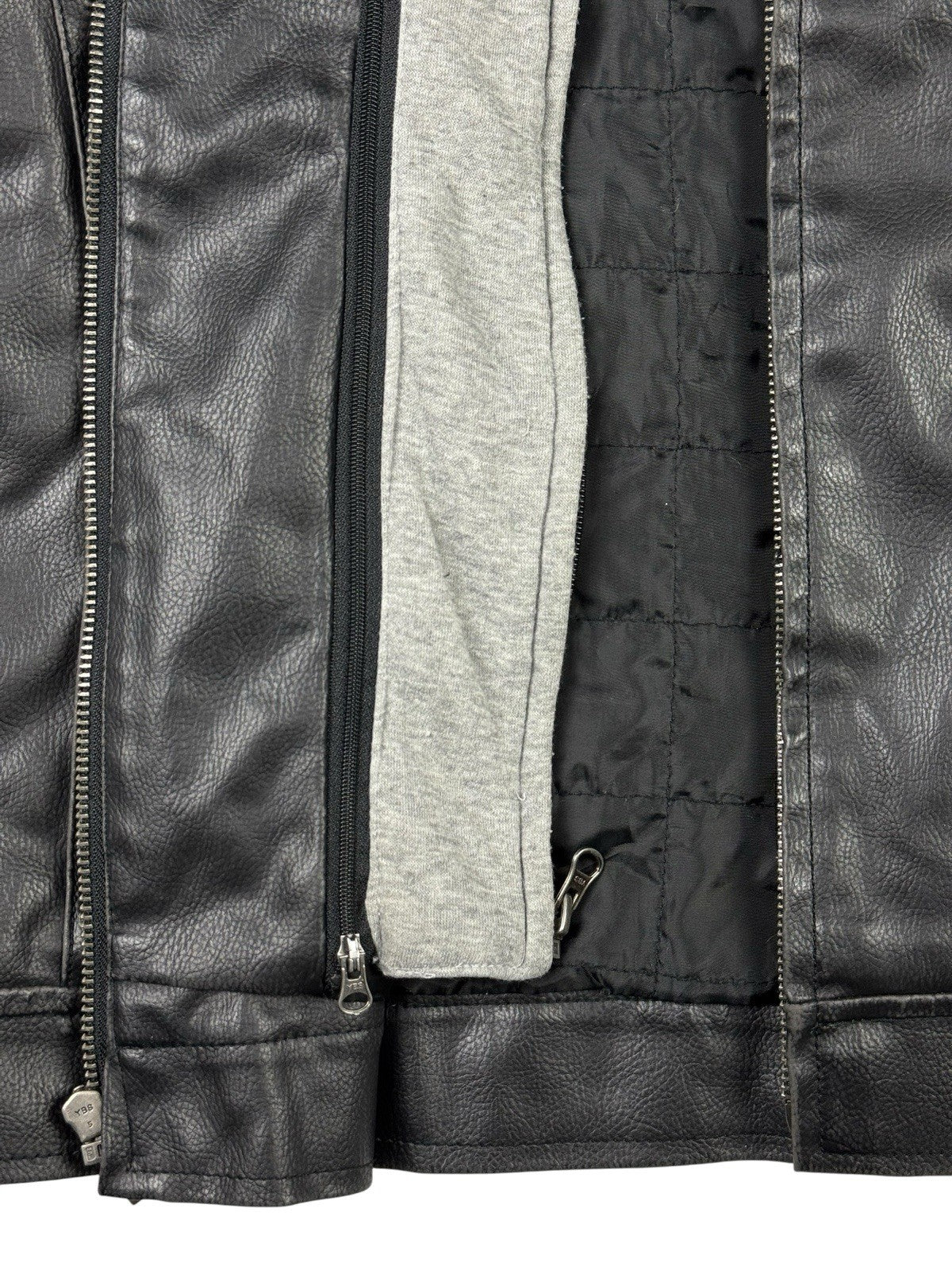 GUESS Retro Y2K Black Faux Leather Zip Out Hooded Jacket Size Small