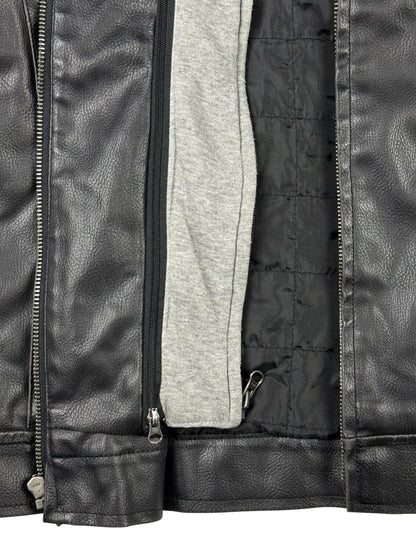 GUESS Retro Y2K Black Faux Leather Zip Out Hooded Jacket Size Small