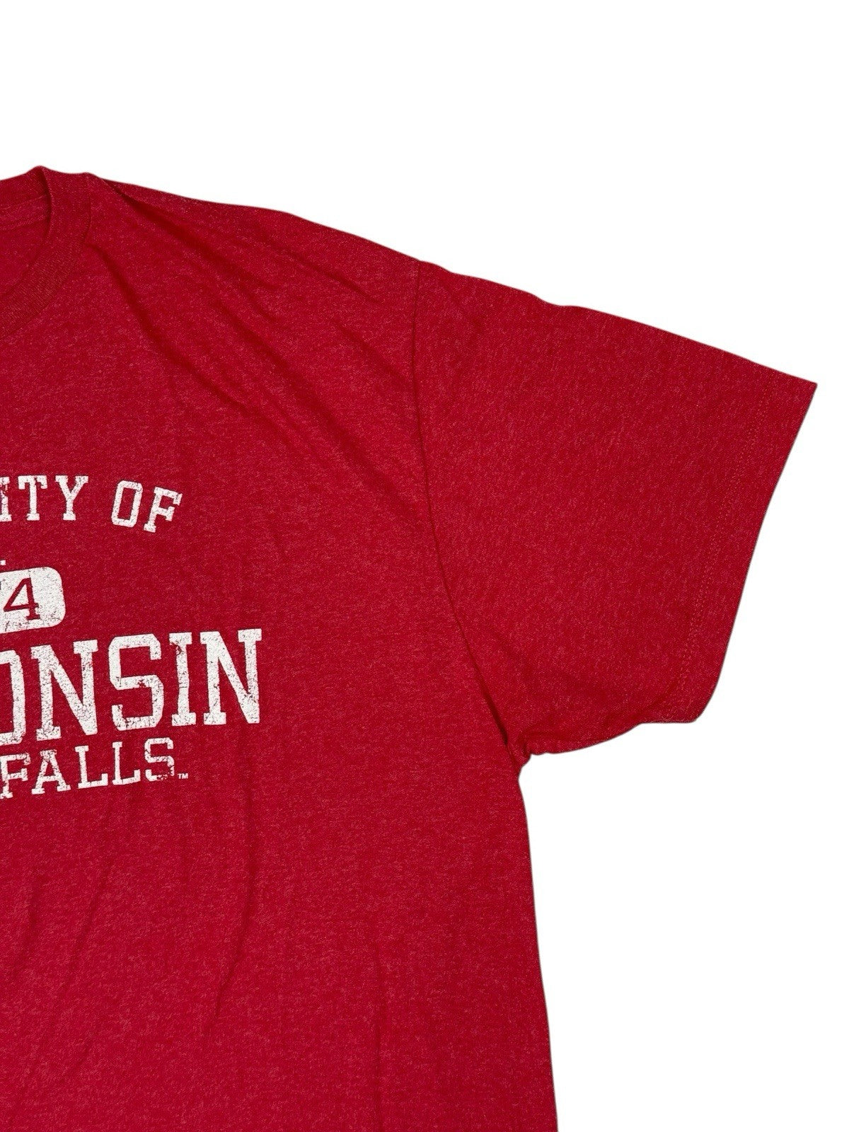 University of Wisconsin Red Distressed Print American College Top T-Shirt Large