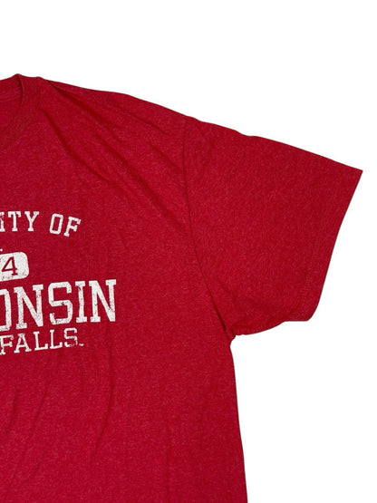 University of Wisconsin Red Distressed Print American College Top T-Shirt Large