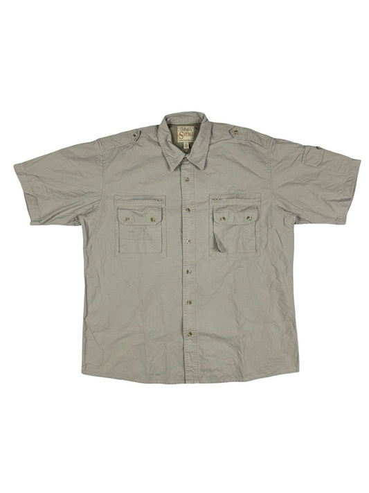 Cabela's Vintage Beige Safari Series Short Sleeve Cargo Shirt Large