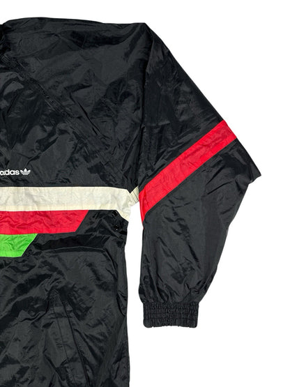 Adidas Vintage Black Hooded Striped Zip Track Jacket Large