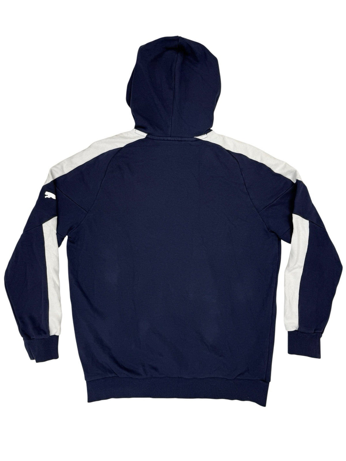 Puma Blue Colourblock Print Spellout Logo Hoodie Sweatshirt Medium