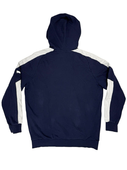 Puma Blue Colourblock Print Spellout Logo Hoodie Sweatshirt Medium