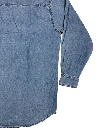 Wrangler Hero Retro Blue Denim Long Sleeve Cotton Work Shirt Medium