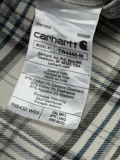 Carhartt Rugged Flex Relaxed Fit White Plaid Flannel Button Shirt 2XL Tall