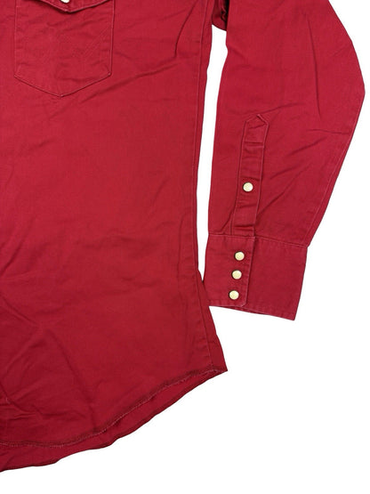 Wrangler Vintage 90s Red Pearl Snap Cowboy Shirt Large Long Tails Made in USA