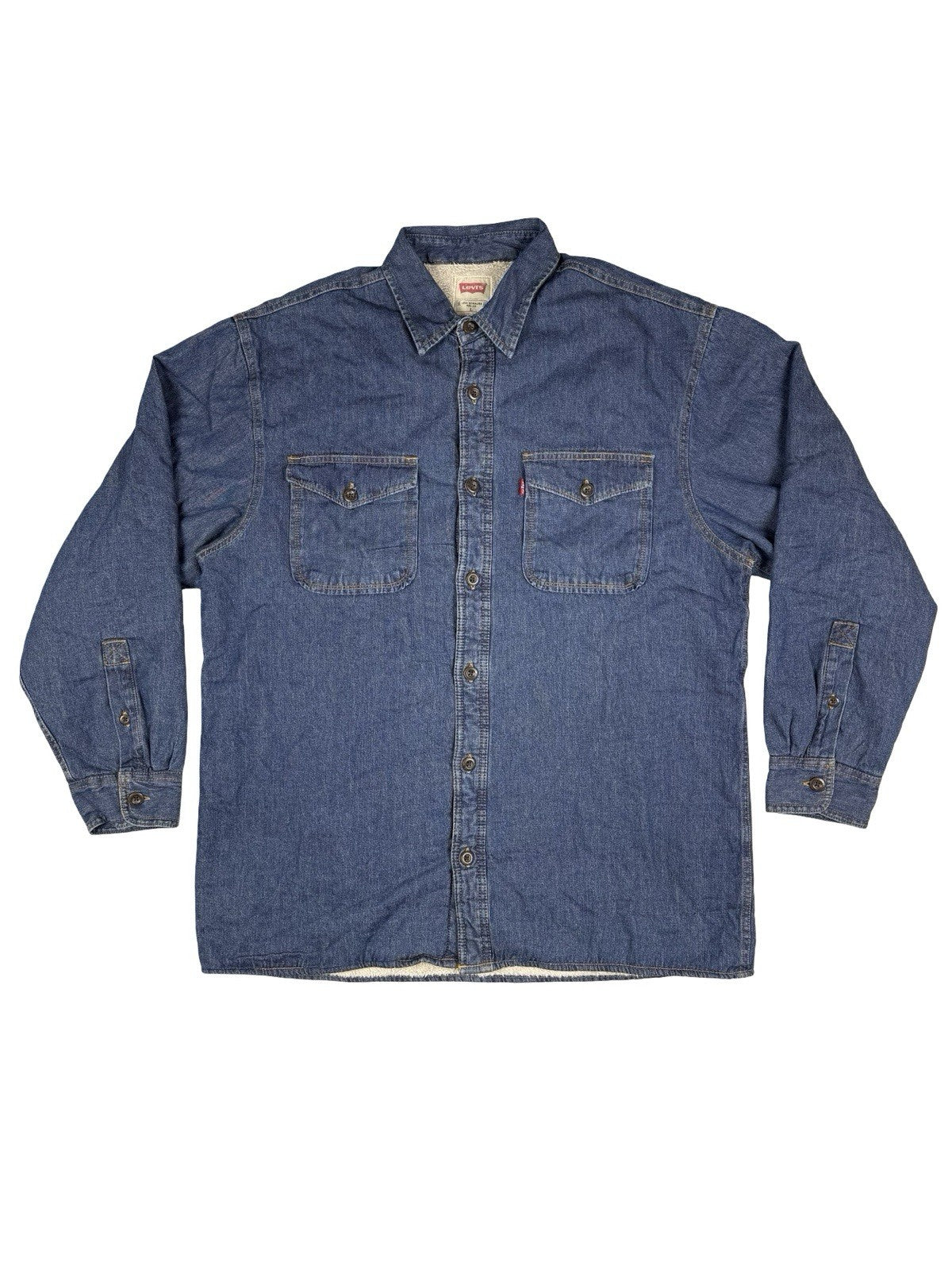 Levi's Blue Sherpa Fleece Lined Haywood Denim Button Shirt Jacket Large
