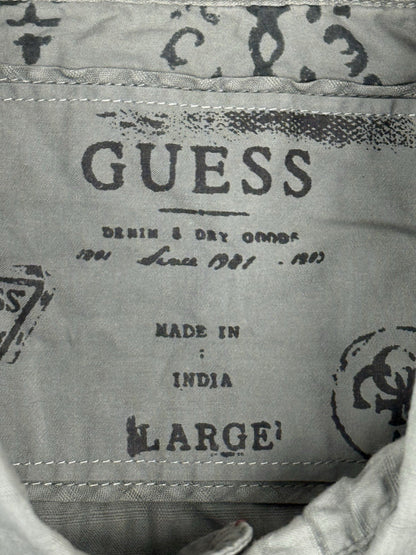 GUESS Green Embroidered One World Collared Shirt Large