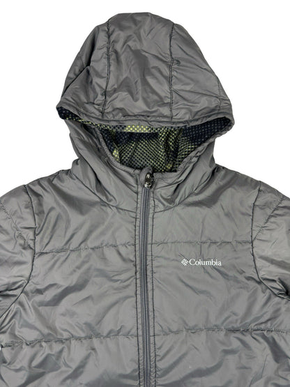 Columbia Grey Reversible Puffer Hooded Jacket Youth Large (14/16)