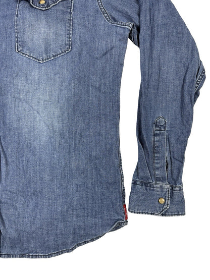 Wrangler Flex Comfort Blue Pearl Snap Western Denim Shirt Large