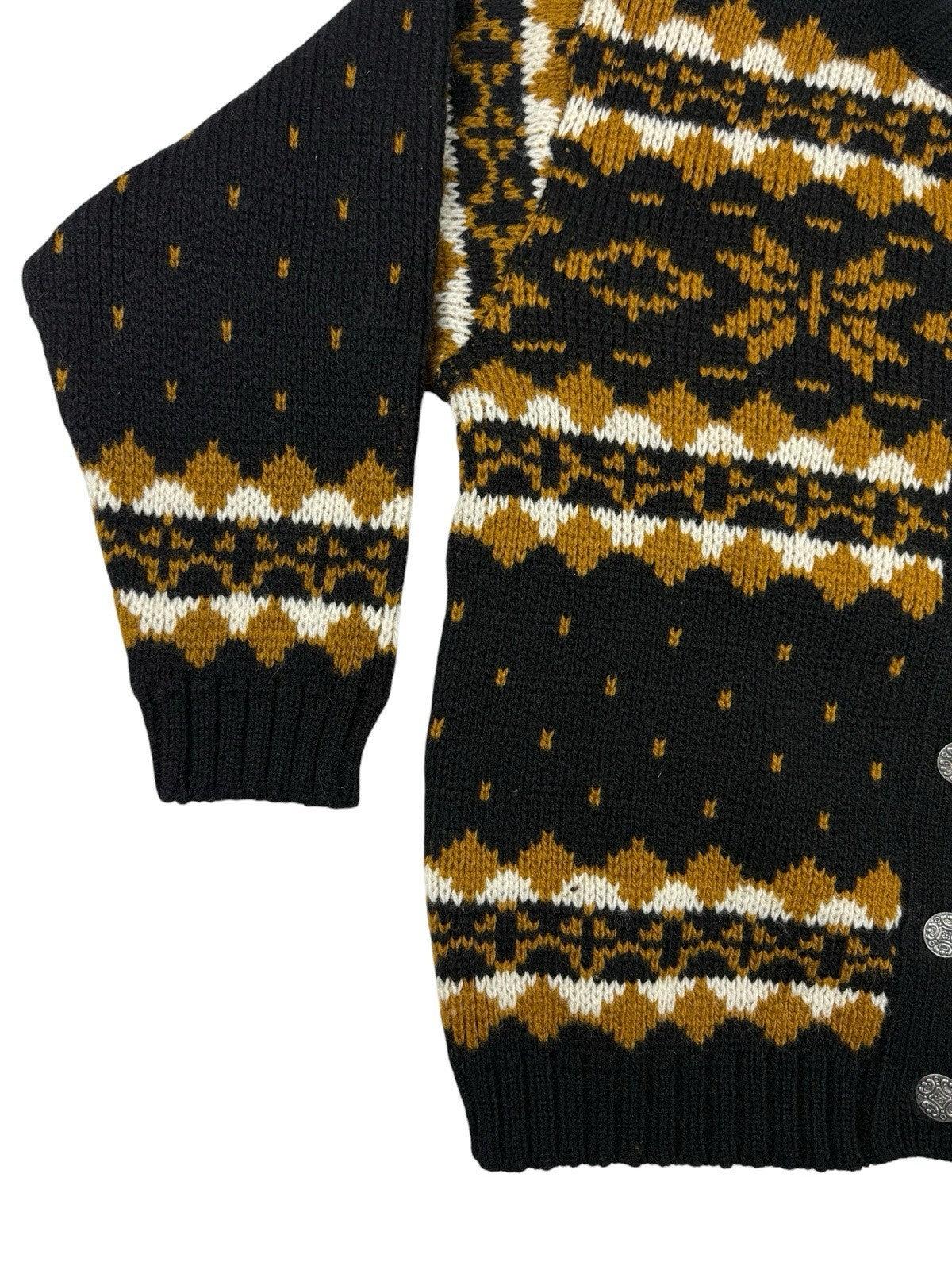 Vintage Norwegian Wool Black Snowflake Pattern Cardigan Women's Medium
