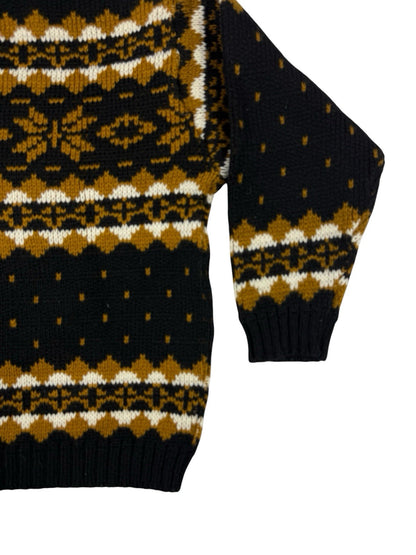 Vintage Norwegian Wool Black Snowflake Pattern Cardigan Women's Medium