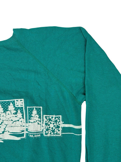 Vintage Green Printed Christmas Graphic Jumper XL