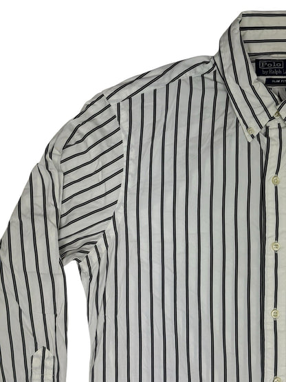 Polo Ralph Lauren White Striped Slim Fit Collared Shirt Large