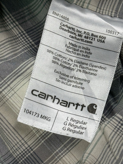 Carhartt Green Grey Plaid Short Sleeve Relaxed Fit Button Shirt Large Regular