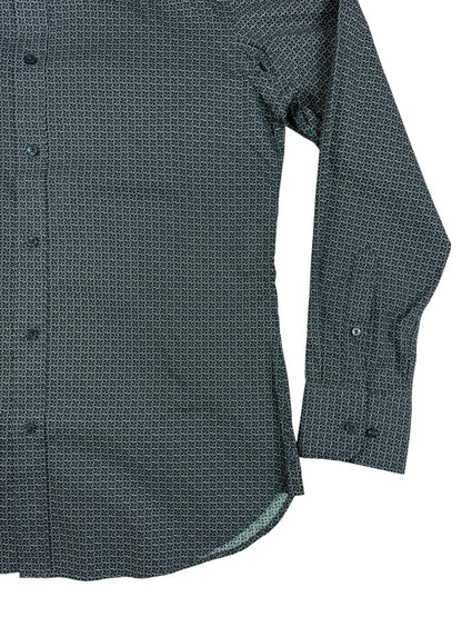 Gianni Feraud Blue Geometric Pattern Slim Fit Dress Shirt Medium (16in Collar)