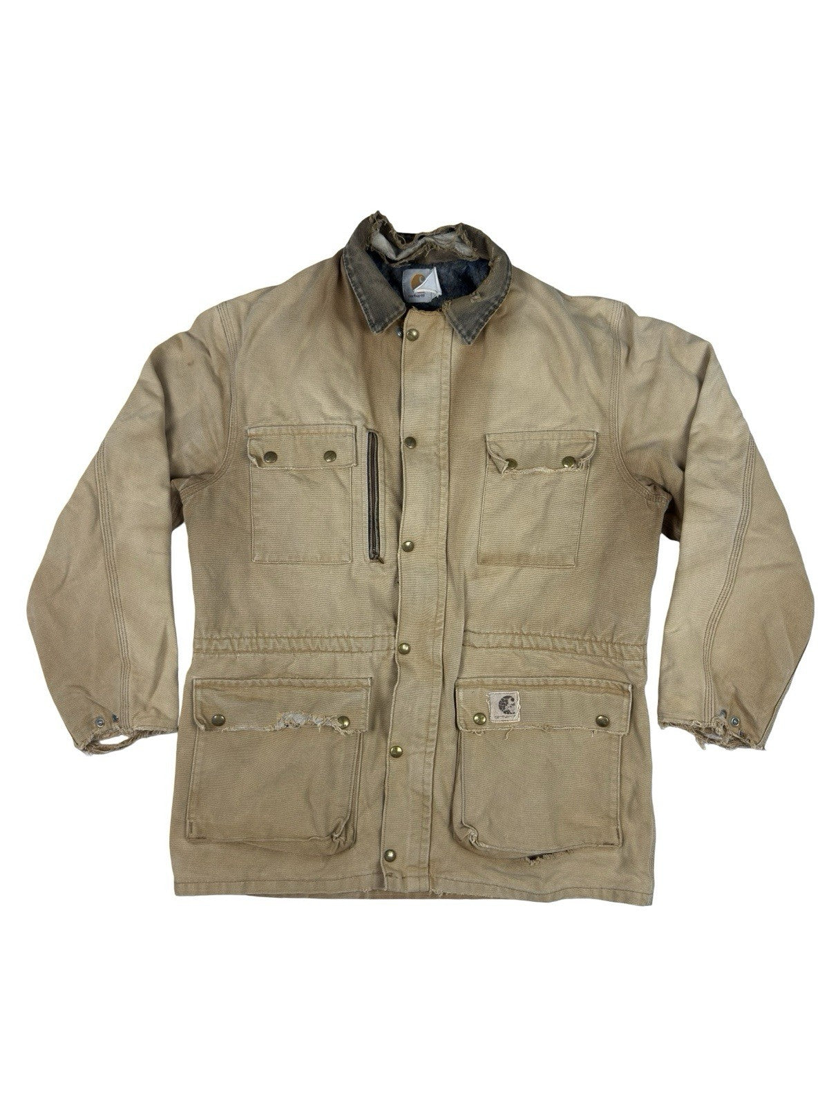 Carhartt PB1321 Tan Washed Duck Trail Parka Blanket Lined 90s Jacket Large
